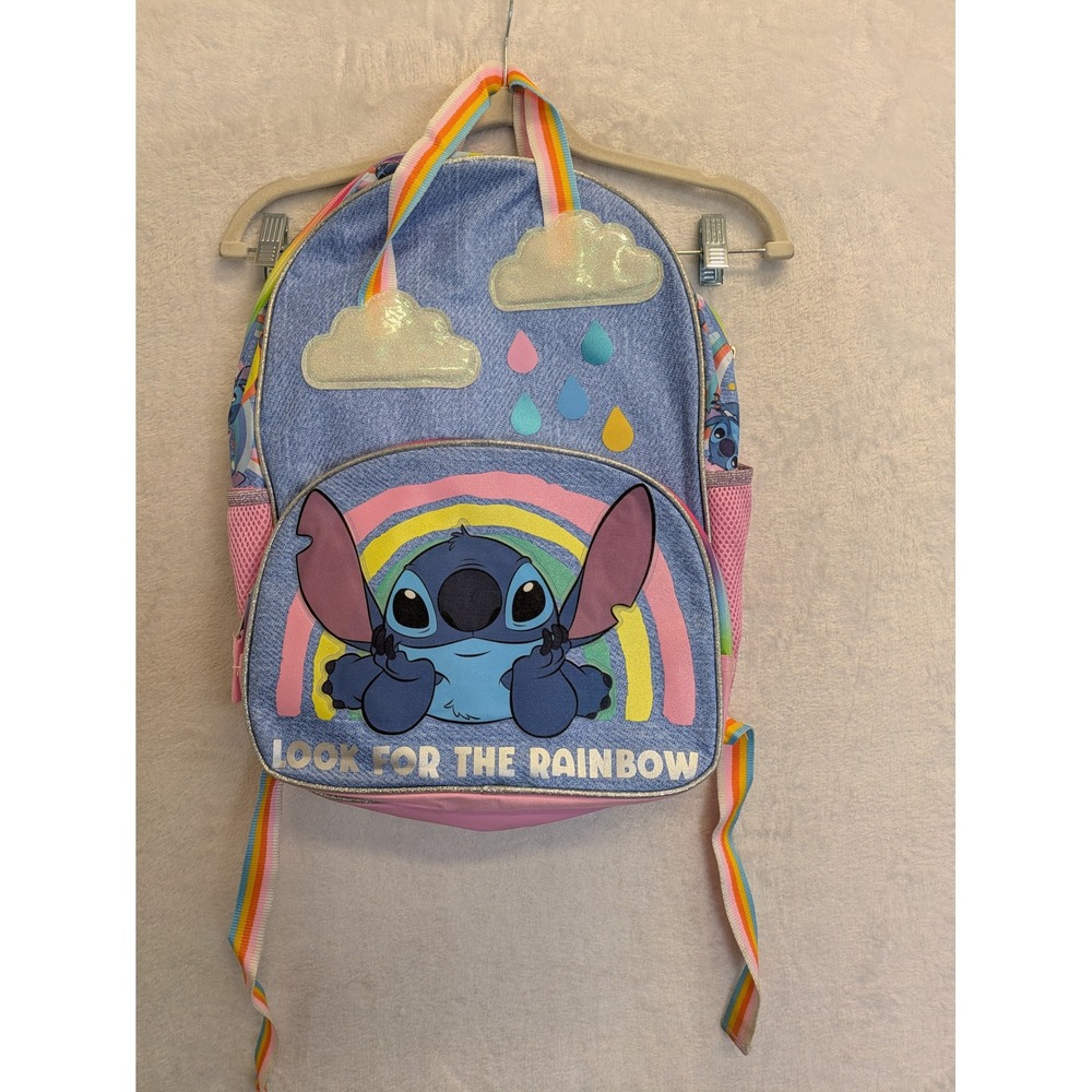 Disney Stitch Rainbow Cloud Backpack‎ Kids Childrens Denim Blue Pink